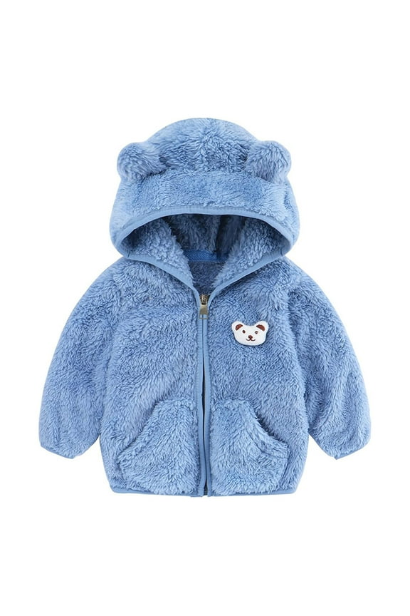 Newborn Infant Baby Girls Boys Jacket Bear Ears Hooded Outerwear Zipper Warm Fleece Winter Coat Apparel Winter Warm Coat
