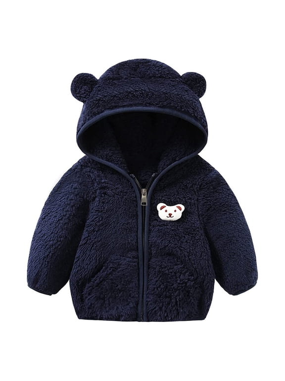 Newborn Infant Baby Girls Boys Jacket Bear Ears Hooded Outerwear Zipper Warm Fleece Winter Coat Apparel Winter Warm Coat