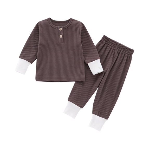 Newborn Infant Baby Girls Boys Ribbed Button T-Shirt Tops+ Long Pants 2PCS Outfits Set