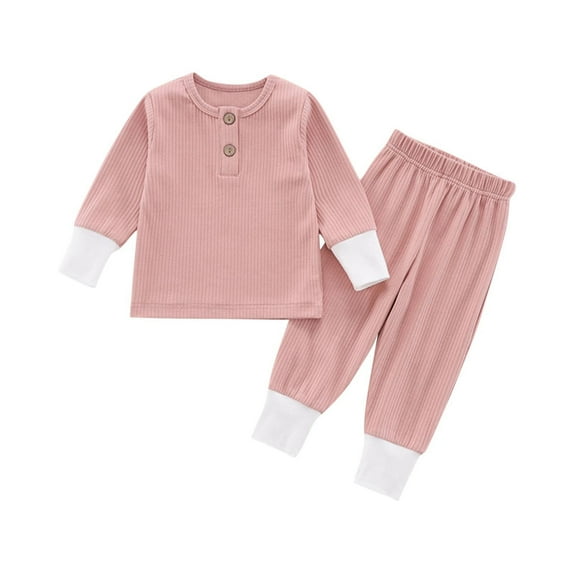 Newborn Infant Baby Girls Boys Ribbed Button T-Shirt Tops+ Long Pants 2PCS Outfits Set