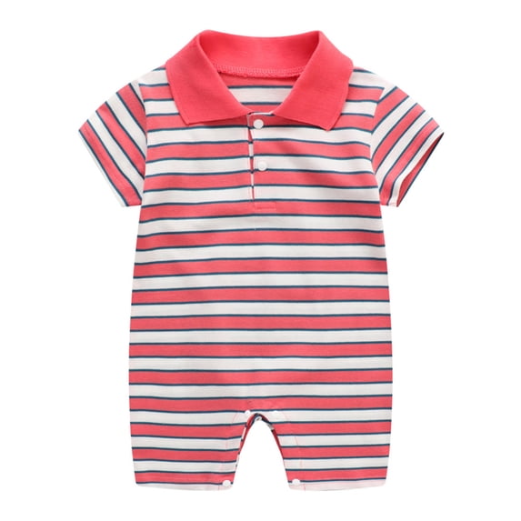 Baby Girls Boys Summer Short Sleeve Striped Lapel Romper Casual Loose Jumpsuit Size 4 M-6 M