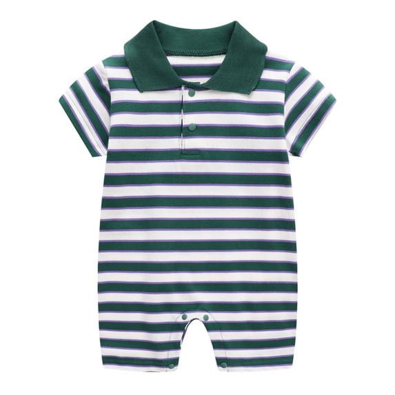 Baby Girls Boys Summer Short Sleeve Striped Lapel Romper Casual Loose Jumpsuit Size 4 M-6 M