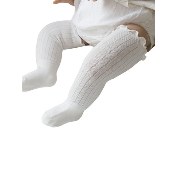Newborn Infant Baby Girls Boys Thigh High Stockings Solid Color Crimp Socks Cute Knee High Stocking