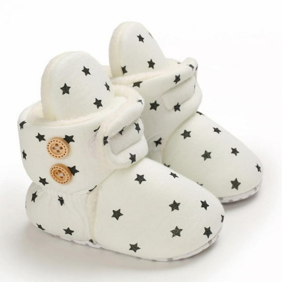 Newborn Infant Baby Girls Boys Warm Fleece Winter Cotton Booties Stay On Sock Slippers Ankle Boots First Walkers Grippers Slippers Crib Shoes Christmas Booties(Stars Print)