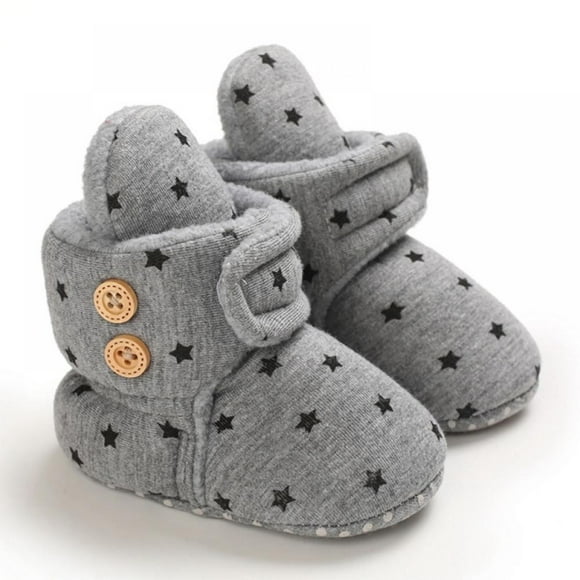 Newborn Infant Baby Girls Boys Warm Fleece Winter Cotton Booties Stay On Sock Slippers Ankle Boots First Walkers Grippers Slippers Crib Shoes Christmas Booties(Stars Print)