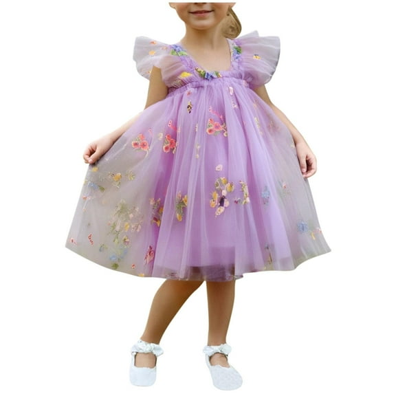 Newborn Infant Baby Girls Flower Butterfly Embroidery Sleeveless Dress Toddler Tulle Mesh Princess Dress