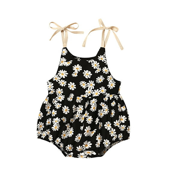 Newborn Infant Baby Girls Strap Sleeveless Romper Floral Sun Print Bodysuit Bubble One Piece Outfits Summer Clothes