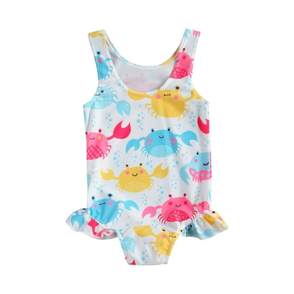 Newborn Infant Baby Girls Swimsuit Cute Crab Donut Printing Sleeveless Swimwear Ruffle Bathing Suit