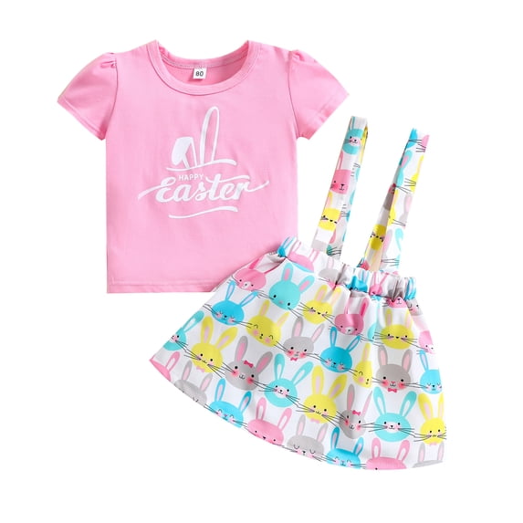 Newborn Infant Baby Rabbit Romper Flying Sleeve Top+Bunny/Floral Suspender Skirt Shorts Summer Outfits Set