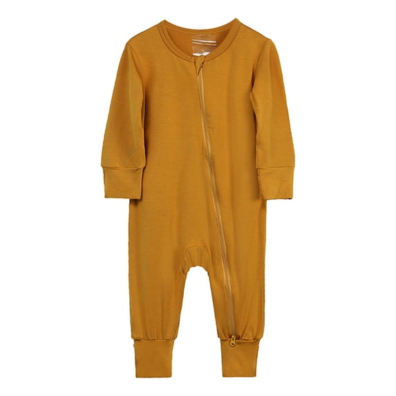 Newborn Infant Baby Solid Color Rompers Footless Pajamas Zipper Long Sleeve Sleeper Jumpsuits Size 6 M-12 M