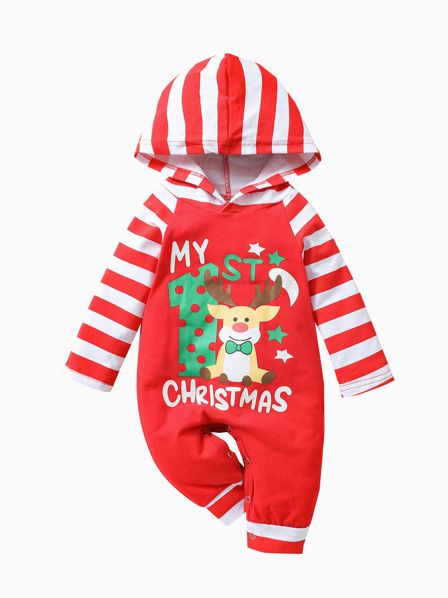 Newborn Infant Baby boy Girl My 1st Christmas Hooded Romper Clothes