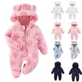 thumbnail image 1 of Newborn Infant Bear Romper Thick Flannel Hooded Snowsuit Zipper Footie Jumpsuit Winter Warm Newborn Onesie Bodysuit 3-12M, 1 of 3