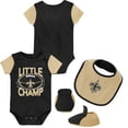 thumbnail image 1 of Newborn & Infant Black/Gold New Orleans Saints Little Champ Three-Piece Bodysuit Bib & Booties Set, 1 of 5