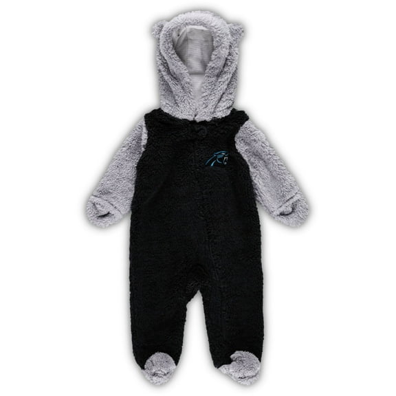 Newborn & Infant Black/Gray Carolina Panthers Game Nap Teddy Fleece Bunting Full-Zip Sleeper
