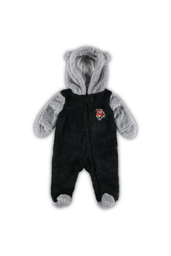 Newborn & Infant Black/Gray Cincinnati Bengals Game Nap Teddy Fleece Bunting Full-Zip Sleeper