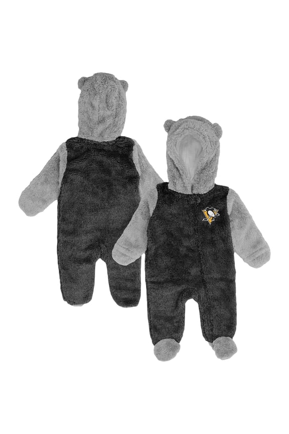 Newborn & Infant Black Pittsburgh Penguins Game Nap Teddy Fleece Bunting Full-Zip Sleeper