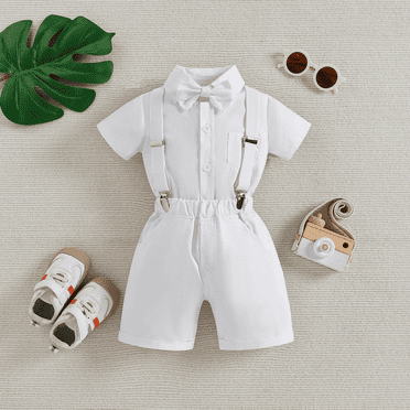 Newborn Infant Boys Cotton Short Sleeve Romper Adjustable Short Pants Gentleman Bow Tie 2Pcs Summer Costume 2024