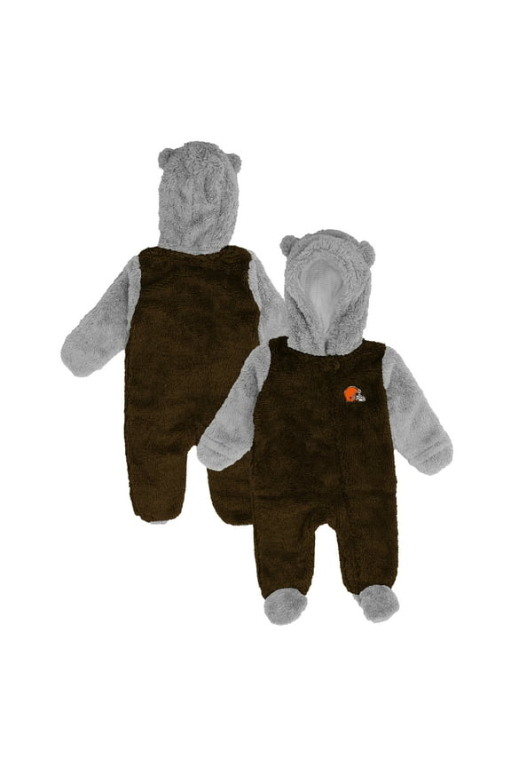Newborn & Infant Brown Cleveland Browns Game Nap Teddy Fleece Bunting Full-Zip Sleeper