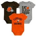 thumbnail image 1 of Newborn & Infant Brown/Orange/Heather Gray Cleveland Browns Three-Pack Eat, Sleep & Drool Retro Bodysuit Set, 1 of 4