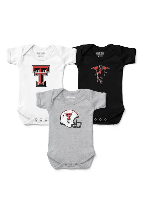 Newborn & Infant Chad & Jake White/Gray/Black Texas Tech Red Raiders Three-Pack Primary Logo Bodysuit Set