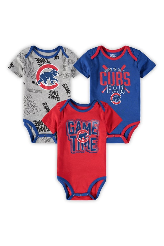 Newborn & Infant Chicago Cubs Royal/Red/Heathered Gray Game Time Three-Piece Bodysuit Set