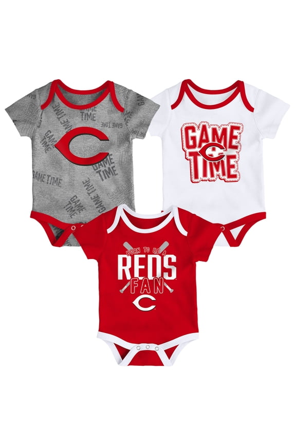 Newborn & Infant Cincinnati Reds Red/White/Heathered Gray Game Time Three-Piece Bodysuit Set
