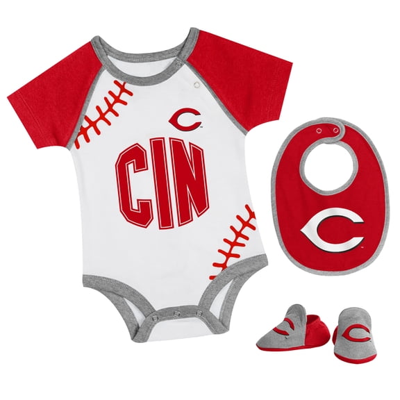Newborn & Infant Cincinnati Reds Tied Up Bodysuit, Bib & Bootie Set