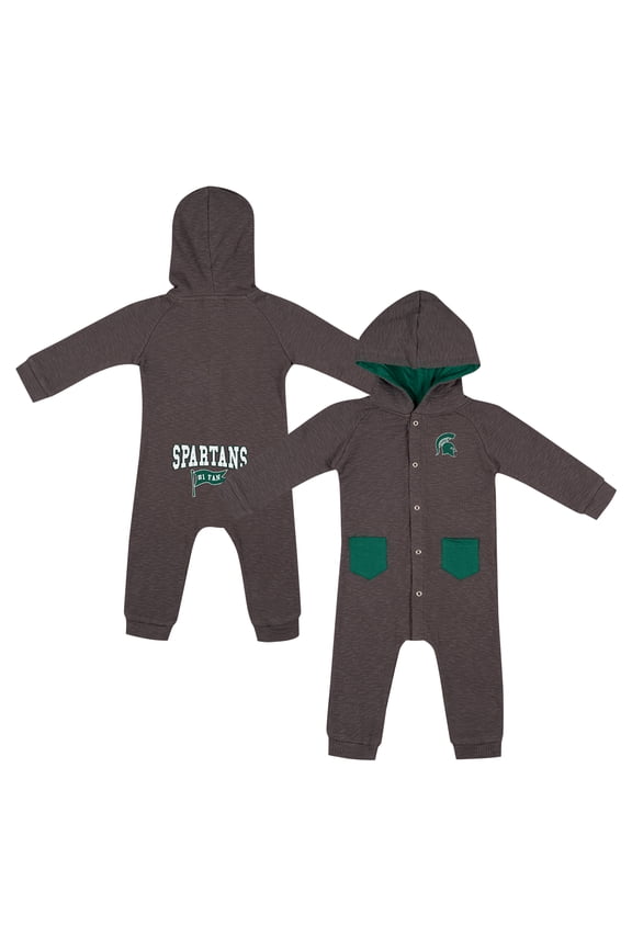 Newborn & Infant Colosseum Charcoal Michigan State Spartans Zando-Zan Waffle Full-Snap Hooded Romper