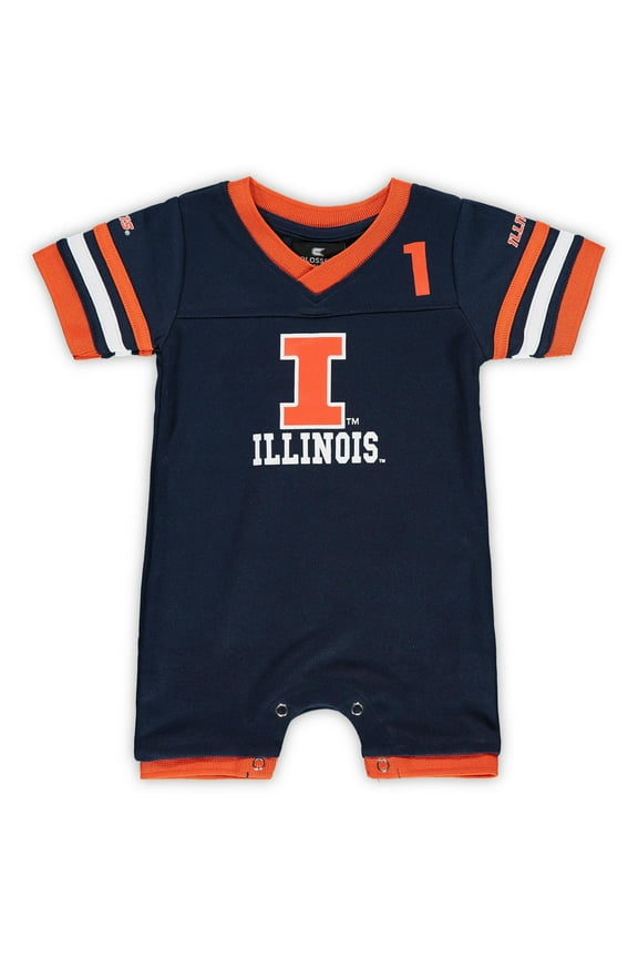 Newborn & Infant Colosseum Navy Illinois Fighting Illini Bumpo Football Logo Romper