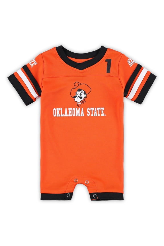 Newborn & Infant Colosseum Orange Oklahoma State Cowboys Bumpo Football Logo Romper