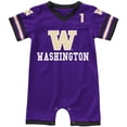 thumbnail image 1 of Newborn & Infant Colosseum Purple Washington Huskies Bumpo Football Logo Romper, 1 of 1