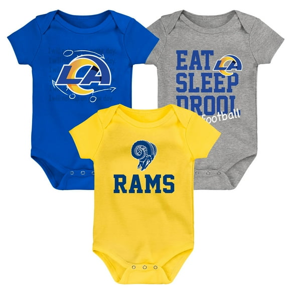 Newborn & Infant Gold/Royal/Heather Gray Los Angeles Rams Three-Pack Eat, Sleep & Drool Retro Bodysuit Set