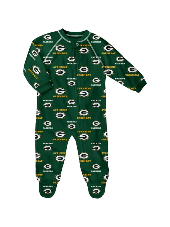 Newborn & Infant Green Green Bay Packers Allover Print Raglan Full-Zip Sleeper