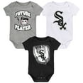 thumbnail image 1 of Newborn & Infant Heather Gray/Black/White Chicago White Sox Minor League Player Three-Pack Bodysuit Set, 1 of 4