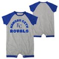 thumbnail image 1 of Newborn & Infant Heather Gray Kansas City Royals Extra Base Hit Raglan Full-Snap Romper, 1 of 3