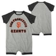 thumbnail image 1 of Newborn & Infant Heather Gray San Francisco Giants Extra Base Hit Raglan Full-Snap Romper, 1 of 3