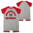 thumbnail image 1 of Newborn & Infant Heather Gray Washington Nationals Extra Base Hit Raglan Full-Snap Romper, 1 of 3
