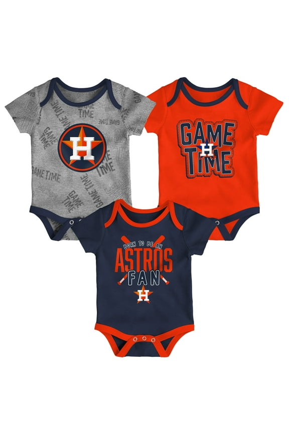 Newborn & Infant Houston Astros Navy/Orange/Heathered Gray Game Time Three-Piece Bodysuit Set