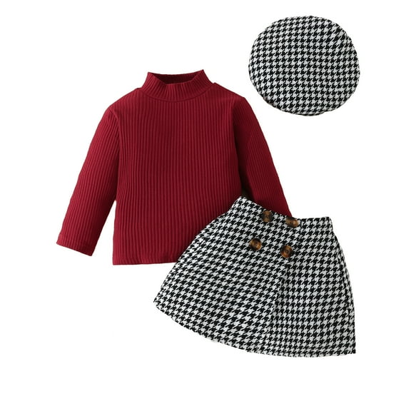 Newborn Infant Kid Baby Girls Clothes Sets 6M 9M 12M 18M 24M 3Y Knit Long Sleeve Sweaters Tops Plaid Skirts Hat Fall Spring Outfits