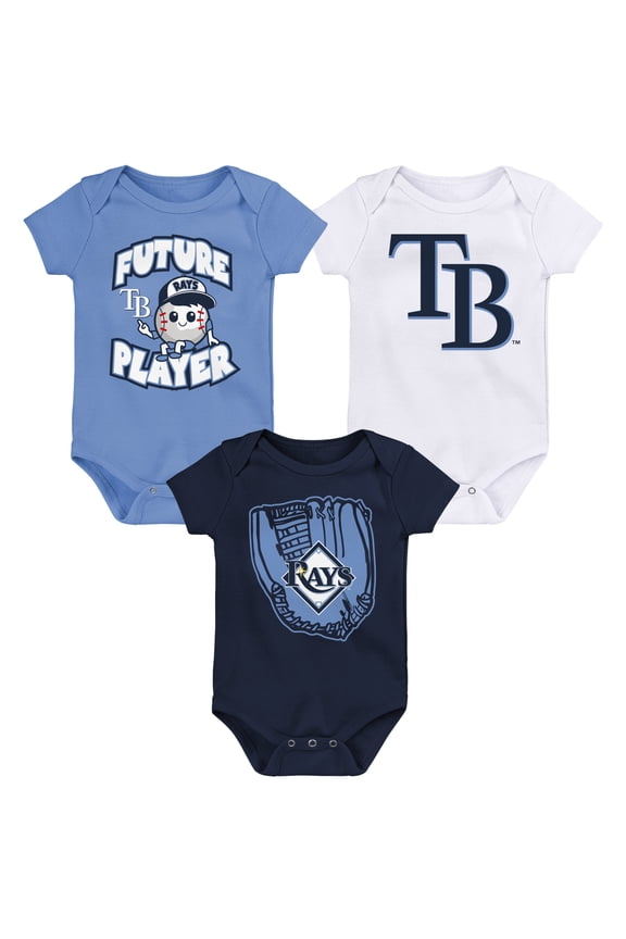 Newborn & Infant Light Blue/Navy/White Tampa Bay Rays Minor League Player Three-Pack Bodysuit Set