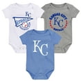 thumbnail image 1 of Newborn & Infant Light Blue/White/Heather Gray Kansas City Royals Biggest Little Fan 3-Pack Bodysuit Set, 1 of 4