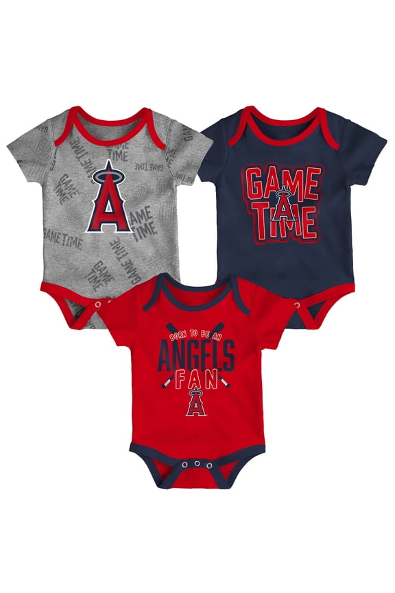 Newborn & Infant Los Angeles Angels Red/Navy/Heathered Gray Game Time Three-Piece Bodysuit Set