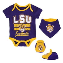 Newborn & Infant Mitchell & Ness Purple LSU Tigers 3-Pack Bodysuit, Bib and Bootie Set