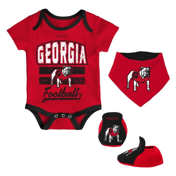 Newborn & Infant Mitchell & Ness Red Georgia Bulldogs 3-Pack Bodysuit, Bib and Bootie Set