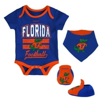 Newborn & Infant Mitchell & Ness Royal Florida Gators 3-Pack Bodysuit, Bib and Bootie Set