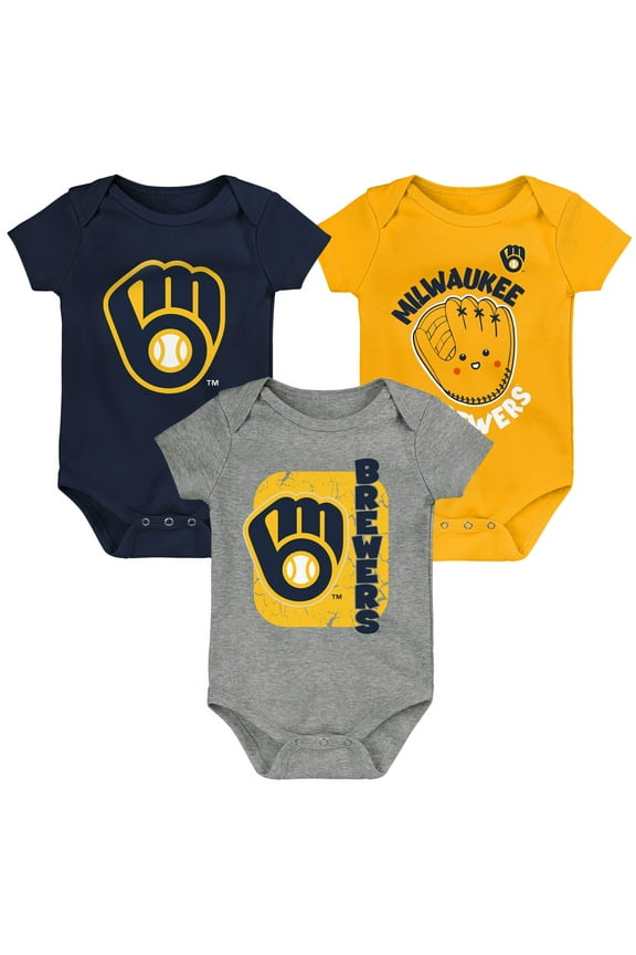 Newborn & Infant Navy/Gold/Gray Milwaukee Brewers Change Up 3-Pack Bodysuit Set