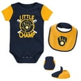 thumbnail image 1 of Newborn & Infant Navy/Gold Milwaukee Brewers Little Champ Three-Pack Bodysuit Bib & Booties Set, 1 of 5