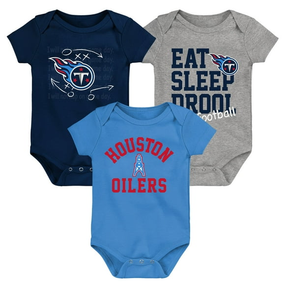 Newborn & Infant Navy/Light Blue/Heather Gray Tennessee Titans Three-Pack Eat, Sleep & Drool Retro Bodysuit Set