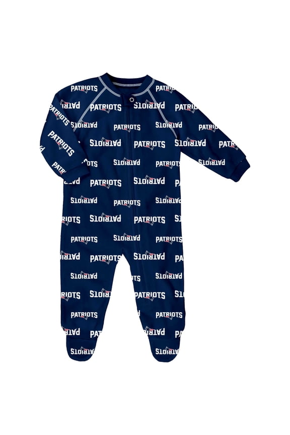 Newborn & Infant Navy New England Patriots Allover Print Raglan Full-Zip Sleeper
