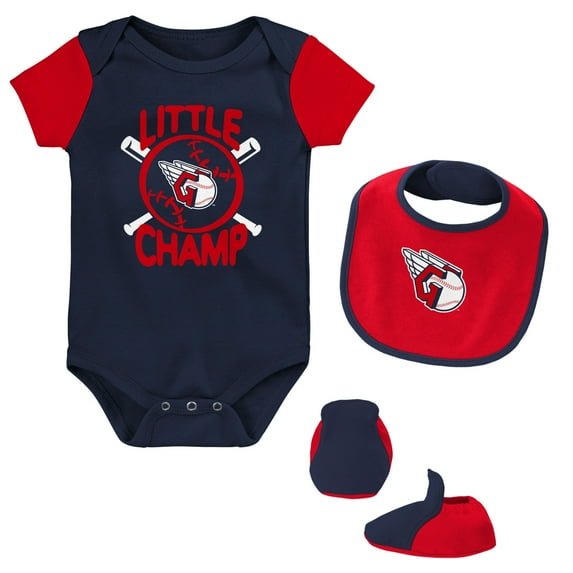 Newborn & Infant Navy/Red Cleveland Guardians Little Champ Three-Pack Bodysuit Bib & Booties Set